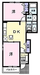 JR山陽本線 松永駅 3.3kmの賃貸アパート 1階2DKの間取り