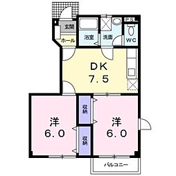 JR山陽本線 尾道駅 5.1kmの賃貸アパート 1階2DKの間取り