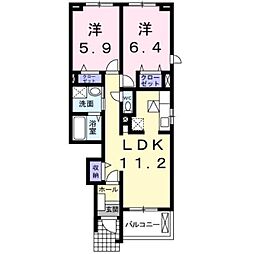 JR福塩線 横尾駅 徒歩31分の賃貸アパート 1階2LDKの間取り