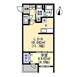 JR山陽本線 福山駅 徒歩15分の賃貸アパート 2階1LDKの間取り