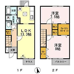 JR山陽本線 福山駅 5.1kmの賃貸テラスハウス 2階2LDKの間取り