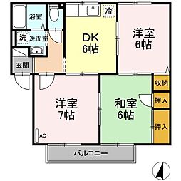 JR山陽本線 東尾道駅 徒歩8分の賃貸アパート 1階3DKの間取り