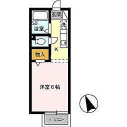 JR福塩線 高木駅 徒歩10分の賃貸アパート 1階ワンルームの間取り