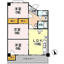 JR山陽本線 東福山駅 3.9kmの賃貸マンション 3階3LDKの間取り