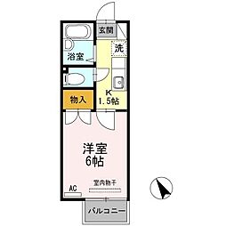 JR福塩線 高木駅 徒歩10分の賃貸アパート 2階1Kの間取り
