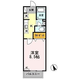 JR福塩線 高木駅 徒歩5分の賃貸アパート 1階1Kの間取り