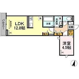 JR山陽本線 福山駅 徒歩10分の賃貸アパート 1階1LDKの間取り