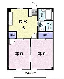 JR福塩線 横尾駅 徒歩19分の賃貸アパート 2階2DKの間取り