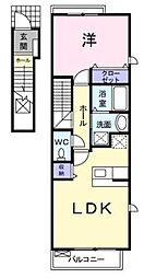 JR山陽本線 福山駅 バス15分 観音堂下車 徒歩5分の賃貸アパート 2階1LDKの間取り