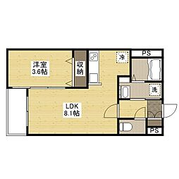 JR山陽本線 東福山駅 徒歩27分の賃貸マンション 1階1LDKの間取り