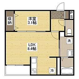 JR山陽本線 東福山駅 徒歩27分の賃貸マンション 3階1LDKの間取り