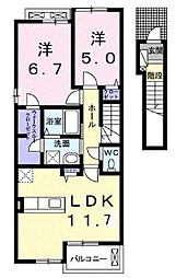 JR福塩線 近田駅 徒歩5分の賃貸アパート 2階2LDKの間取り