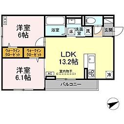 JR山陽本線 福山駅 4.3kmの賃貸アパート 1階2LDKの間取り