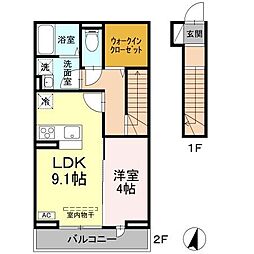 JR山陽本線 松永駅 徒歩9分の賃貸アパート 2階1LDKの間取り