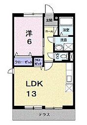 JR福塩線 戸手駅 徒歩5分の賃貸アパート 1階1LDKの間取り