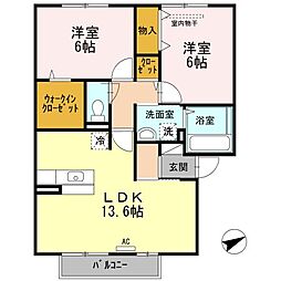 JR山陽本線 東福山駅 3.6kmの賃貸アパート 2階2LDKの間取り