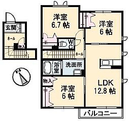 JR山陽本線 東福山駅 4.3kmの賃貸アパート 2階3LDKの間取り