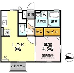 JR山陽本線 東福山駅 3.2kmの賃貸アパート 2階1LDKの間取り