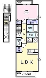 JR山陽本線 東福山駅 徒歩10分の賃貸アパート 2階1LDKの間取り