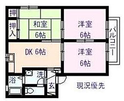JR山陽本線 福山駅 徒歩35分の賃貸アパート 1階3DKの間取り