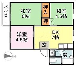 JR山陽本線 東福山駅 徒歩23分の賃貸アパート 2階3DKの間取り