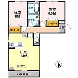 JR山陽本線 東福山駅 5.1kmの賃貸アパート 2階2LDKの間取り