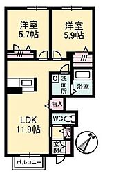 JR山陽本線 福山駅 3.9kmの賃貸アパート 1階2LDKの間取り