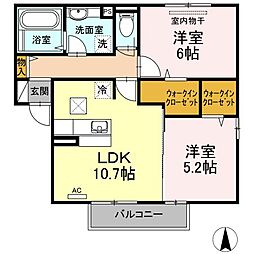 JR福塩線 横尾駅 徒歩21分の賃貸アパート 1階2LDKの間取り