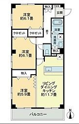 JR山陽本線 東福山駅 4.5kmの賃貸マンション 2階3LDKの間取り