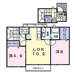 JR山陽本線 尾道駅 17.9kmの賃貸アパート 2階2LDKの間取り