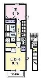 JR山陽本線 福山駅 徒歩24分の賃貸アパート 2階1LDKの間取り