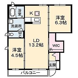井原鉄道 湯野駅 徒歩16分の賃貸アパート 1階2LDKの間取り