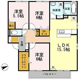 JR福塩線 備後本庄駅 徒歩8分の賃貸アパート 2階3LDKの間取り