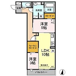 JR福塩線 湯田村駅 徒歩5分の賃貸アパート 2階2LDKの間取り