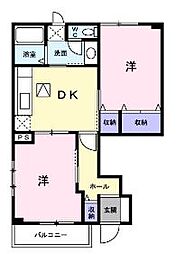JR福塩線 備後本庄駅 徒歩17分の賃貸アパート 1階2DKの間取り