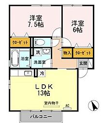 JR山陽本線 東福山駅 5.2kmの賃貸アパート 2階2LDKの間取り
