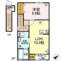 JR山陽本線 福山駅 5.5kmの賃貸アパート 2階1LDKの間取り