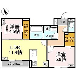 JR山陽本線 東福山駅 3.6kmの賃貸アパート 3階2LDKの間取り