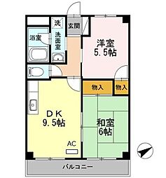 JR山陽本線 東福山駅 4.7kmの賃貸アパート 2階2DKの間取り