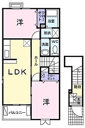 JR福塩線 近田駅 徒歩32分の賃貸アパート 2階2LDKの間取り
