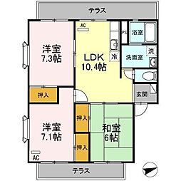 JR山陽本線 東福山駅 3.9kmの賃貸アパート 3階3LDKの間取り
