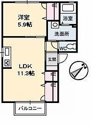 JR山陽本線 東福山駅 5.2kmの賃貸アパート 2階1LDKの間取り