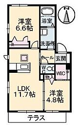 JR山陽本線 松永駅 徒歩10分の賃貸アパート 1階2LDKの間取り