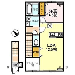 JR山陽本線 福山駅 3.7kmの賃貸アパート 2階1SLDKの間取り