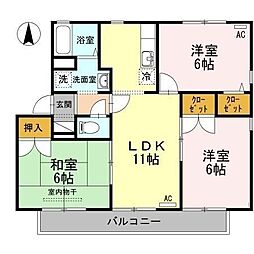 JR山陽本線 東福山駅 徒歩24分の賃貸アパート 2階3LDKの間取り