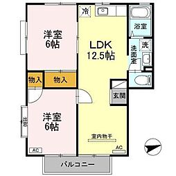 JR山陽本線 東福山駅 5kmの賃貸アパート 2階2LDKの間取り