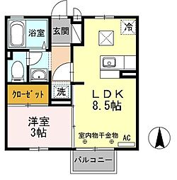 JR山陽本線 東福山駅 徒歩38分の賃貸アパート 1階1LDKの間取り