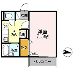 JR山陽本線 東福山駅 徒歩28分の賃貸アパート 2階1Kの間取り