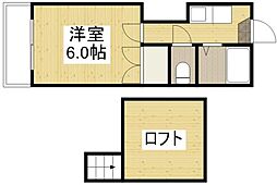 JR山陽本線 松永駅 徒歩4分の賃貸アパート 2階1Kの間取り