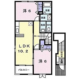 JR山陽本線 松永駅 11.3kmの賃貸アパート 2階2LDKの間取り